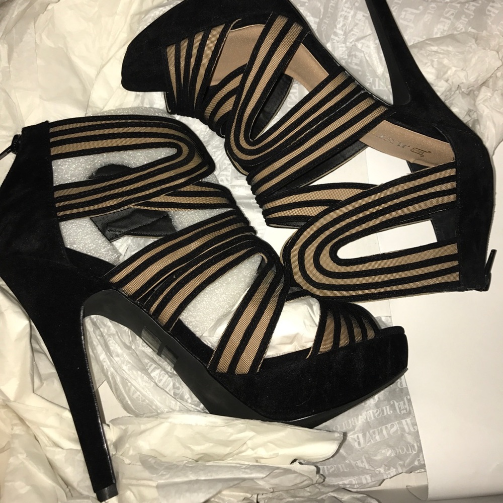 Sexy Black Just Fab Strappy Stiletto Heels 8 NIB